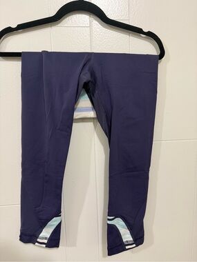lululemon athletica Women’s Navy Leggings with Mint Stripe Hem